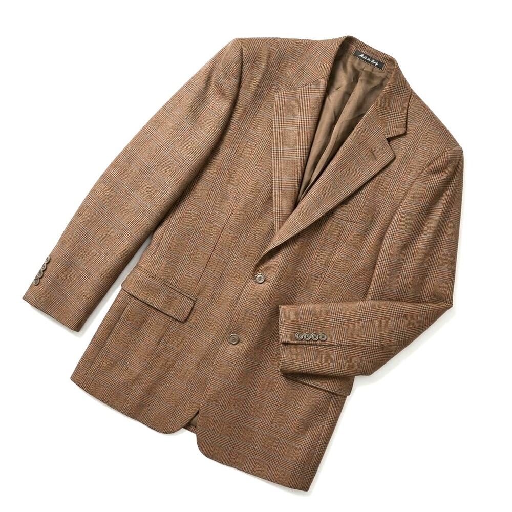 Barneys New York Wool Tweed Sport Coat Tan Brown Plaid Made In Italy Mens 38R